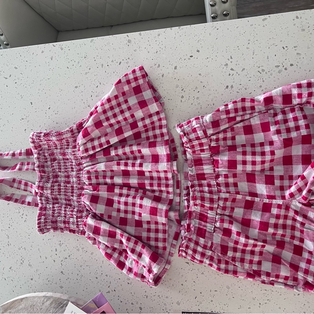 Red and white check tank and short set 4T girls